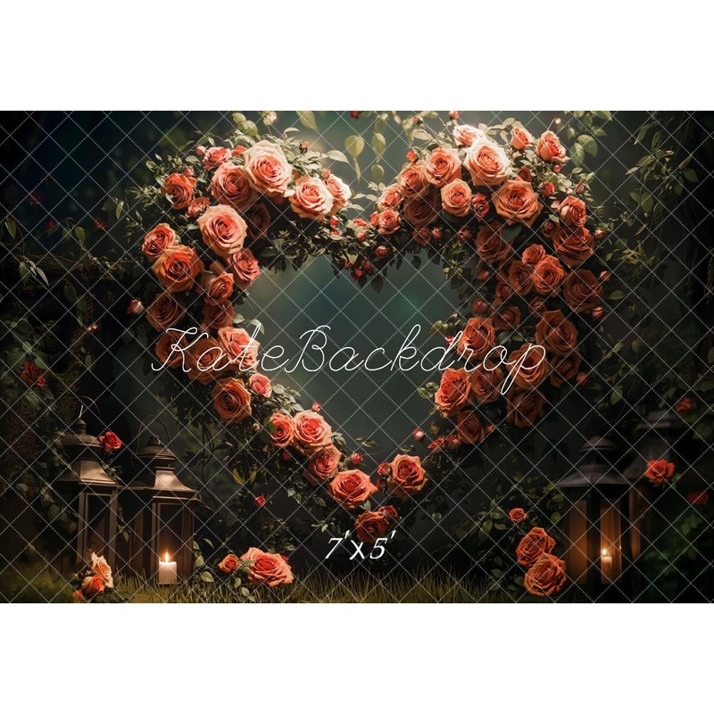 Kate Valentine's Day Heart Rose Lantern Backdrop Designed by Emetselch Microfiber (Printed) 7x5ft - small kids sitting / cake smash