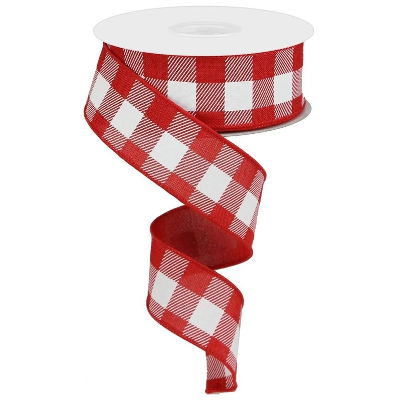 1.5" Plaid Check Ribbon: Red/White - 10yds