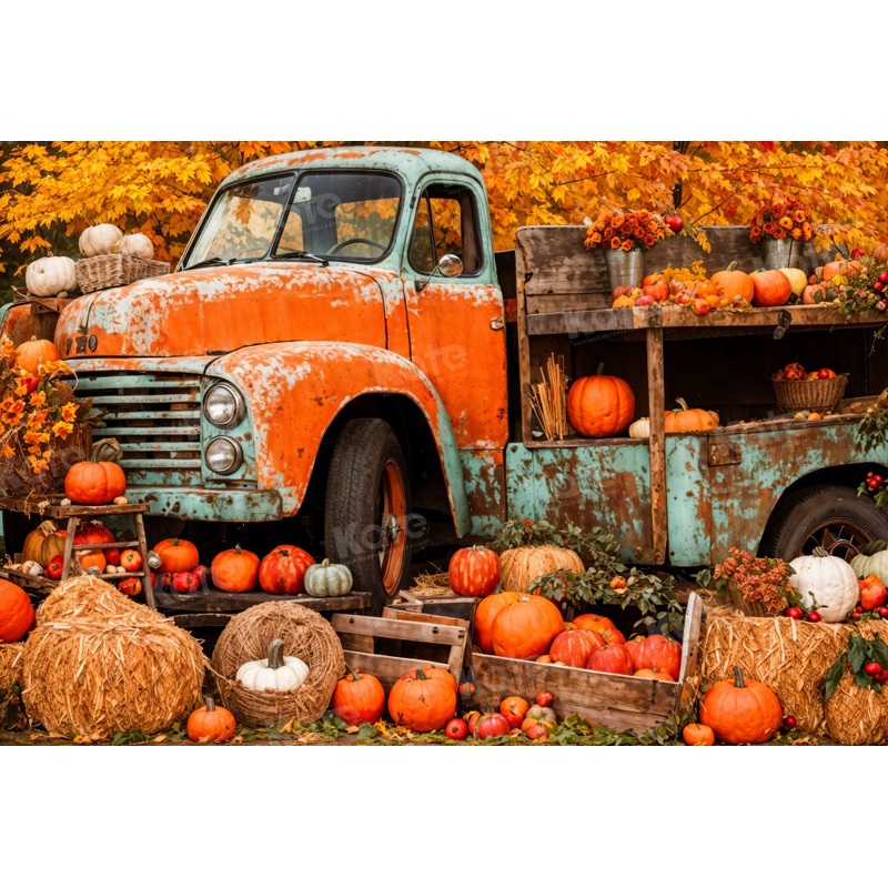 Kate Autumn Full of Pumpkin Truck Backdrop for Photography 7x5ft - small kids sitting / cake smash Microfiber (Printed)