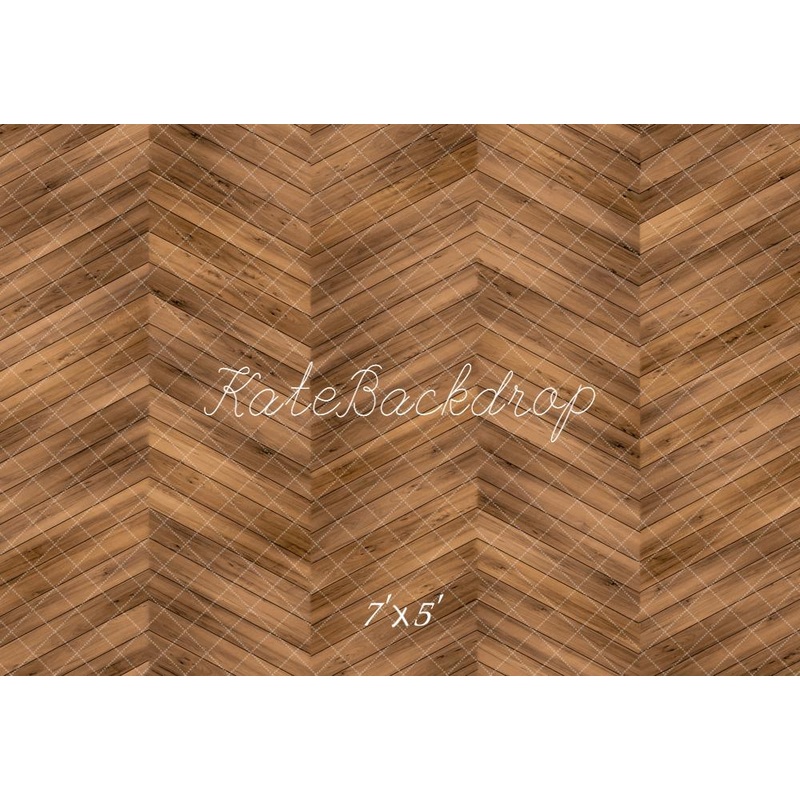 Kate Brown Herringbone Wood Floor Backdrop Designed by Kate Image Microfiber (Printed) 7x5ft - small kids sitting / cake smash