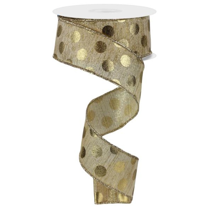 1.5" Metallic Polka Dot Ribbon: Gold - 10yds