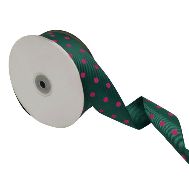 ARIA DOTS | BOTTLE GREEN WITH MAGENTA | 38MM | 45MTR