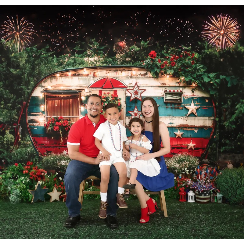 Kate American Independence Day Forest Old RV Backdrop Designed by Emetselch 7x5ft - small kids sitting / cake smash Microfiber (Printed)