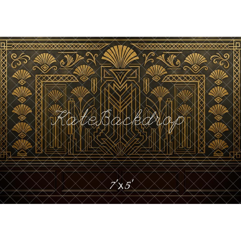 Kate Art Deco Gold Pattern Wall Backdrop Designed by Mini MakeBelieve Microfiber (Printed) 7x5ft - small kids sitting / cake smash
