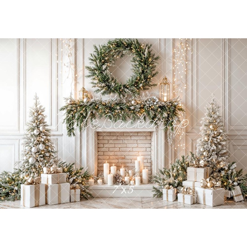 KBPA 2025 Kate Christmas Tree Fireplace Garland Backdrop Designed by Emetselch Microfiber (Printed) 7x5ft - small kids sitting / cake smash