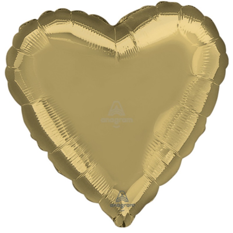 18" Heart White Gold Inflated with Helium and Ribbon