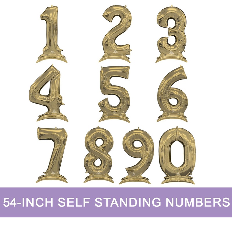 Air Filled White Gold Number Self Standing Balloons 54" | 1 ct 1