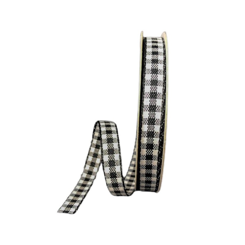 3/8" x 25yd Country Gingham Check Ribbon: Blk/Wht