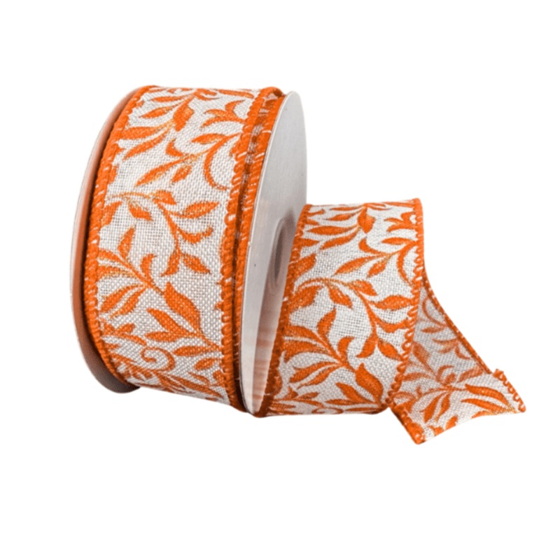1.5" Fall Foliage Swirl Ribbon: Ivory/Rust/Orange/Gold - 10yds