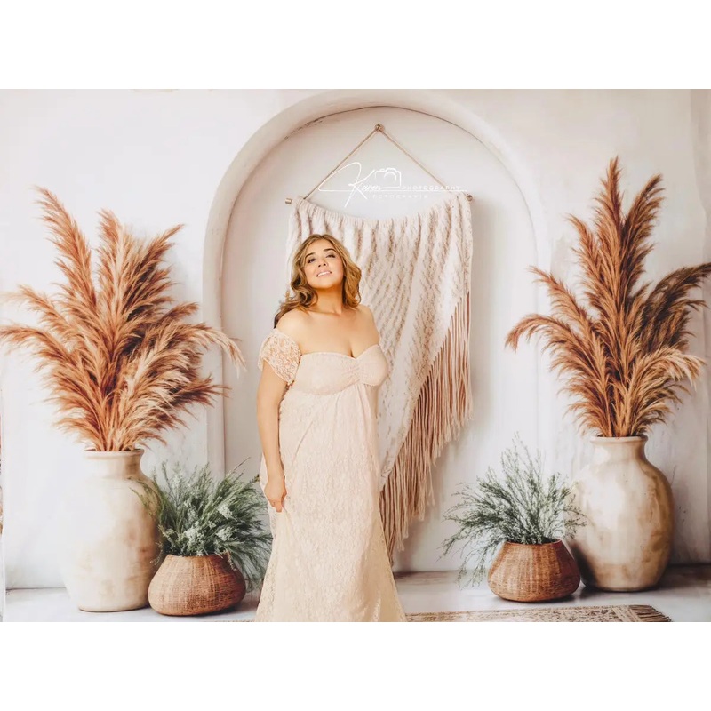 Kate Boho Pampas Arch Vase Backdrop Designed by Emetselch Microfiber (Printed) 7x5ft - small kids sitting / cake smash