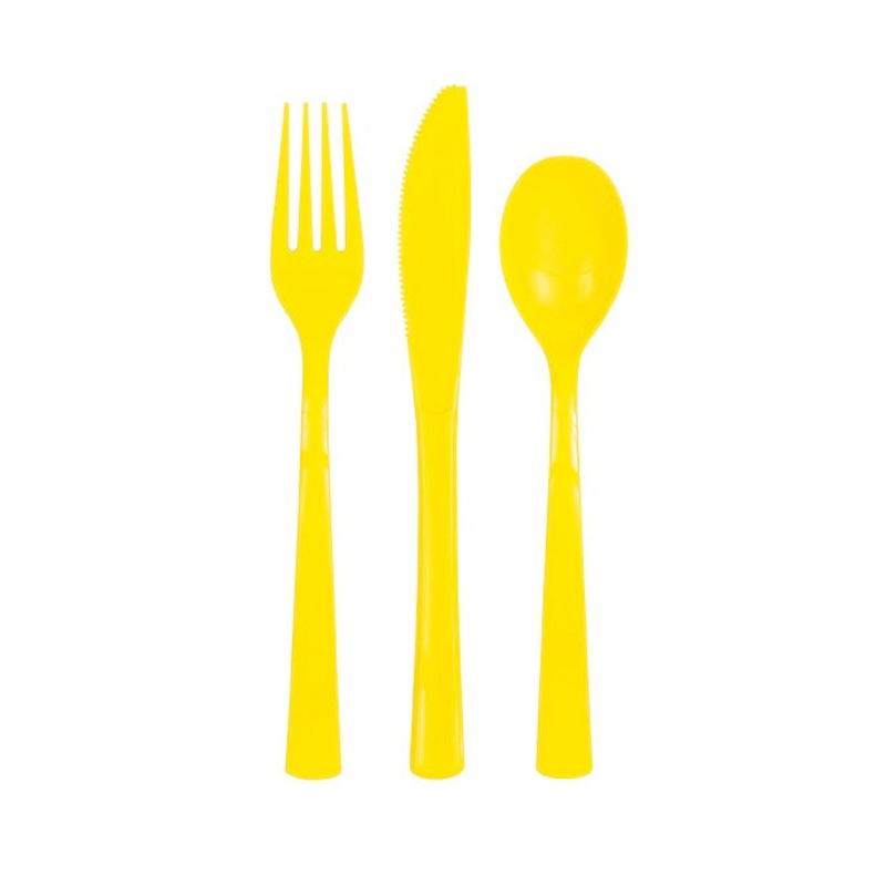 Yellow Assorted Plastic Cutlery 18ct