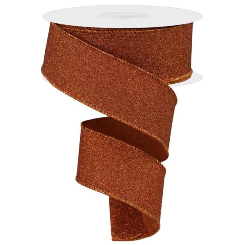1.5" Fine Glitter Ribbon: Pumpkin - 10yds