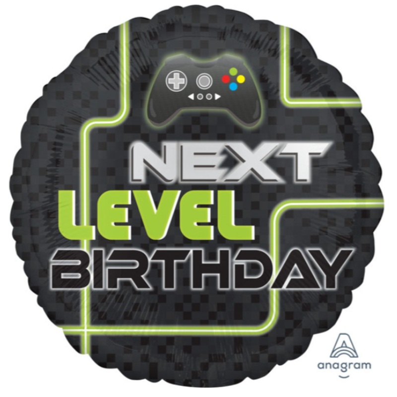 18" Birthday Level Up Game Inflated with Helium and Ribbon