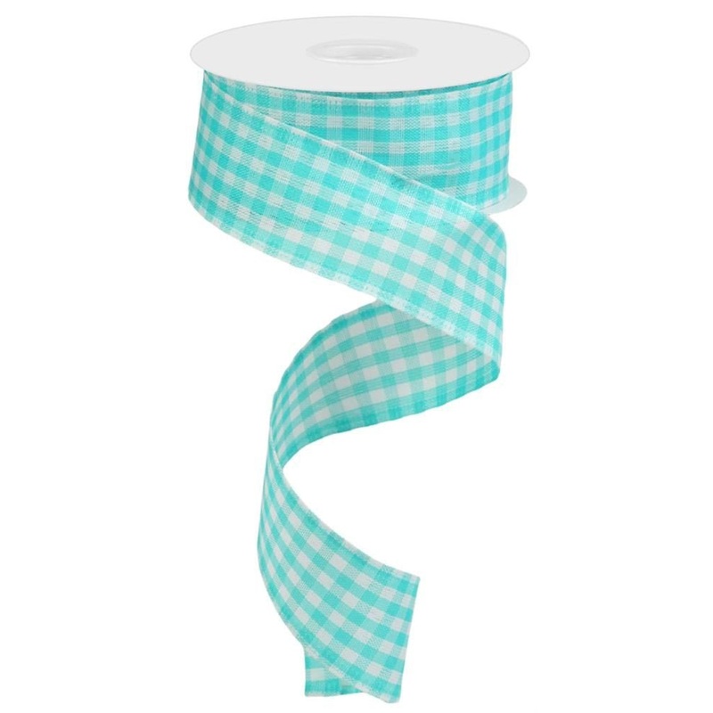 1.5" Gingham Ribbon: Turquoise - 10yds