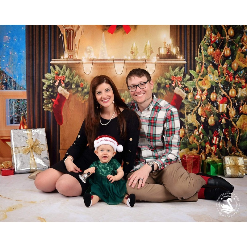 Kate Window Christmas Trees And Fireplace With Candle for Photography 7x5ft - small kids sitting / cake smash Microfiber (Printed)