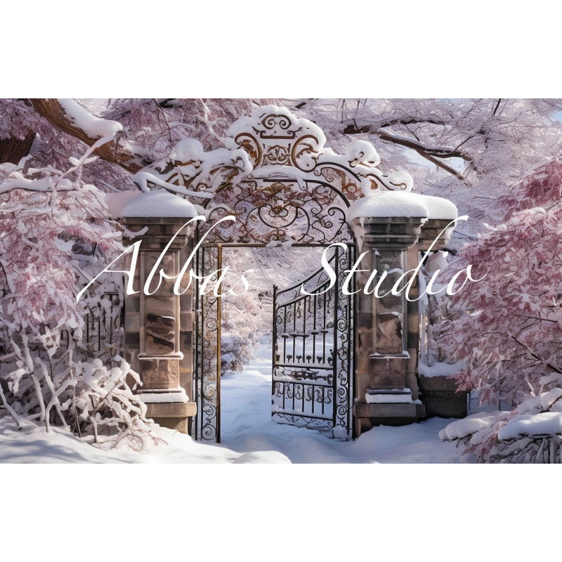 Kate Winter Gate Backdrop Designed by Abbas Studio 7x5ft - small kids sitting / cake smash Microfiber (Printed)