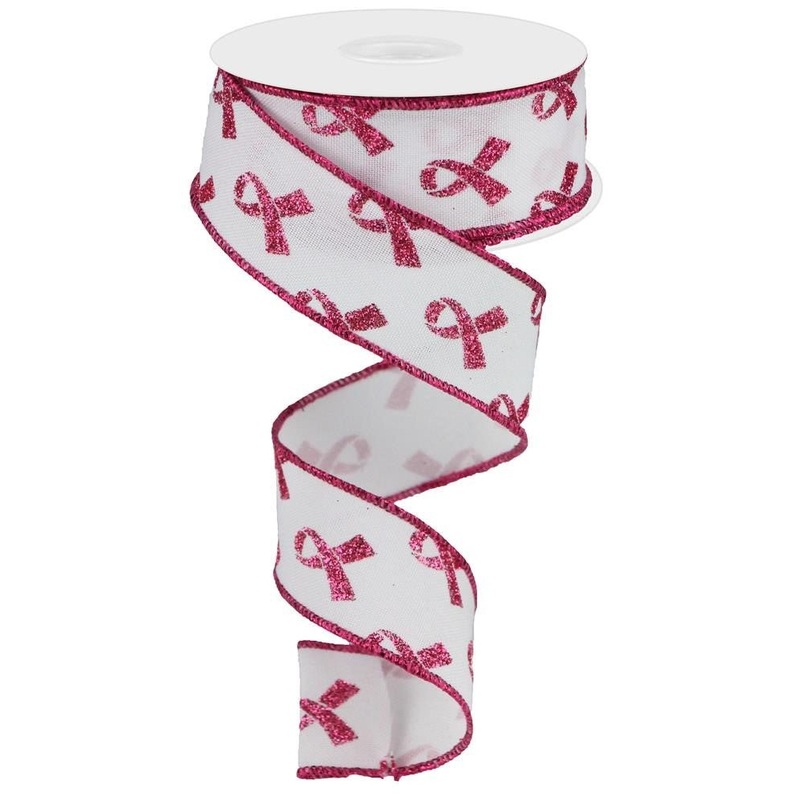 1.5" Breast Cancer Awareness Ribbon: White/Dk Pink - 10yds