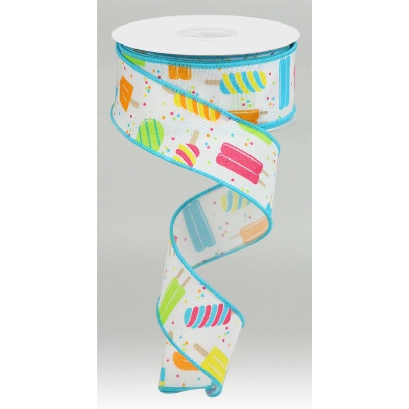 1.5" Popsicle Ribbon on White - 10yds