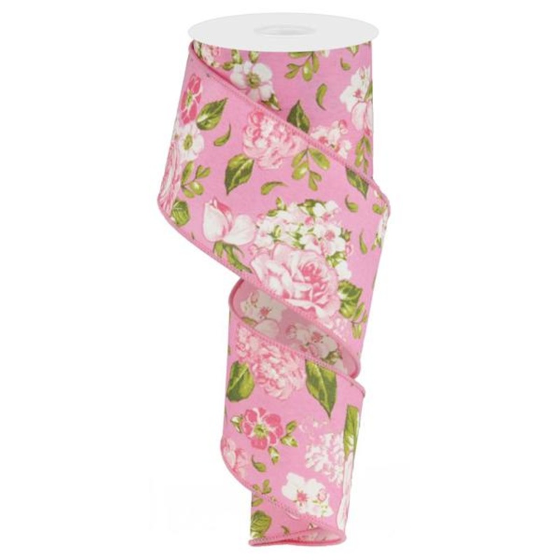 2.5" Spring Floral Ribbon: Pink - 10yds