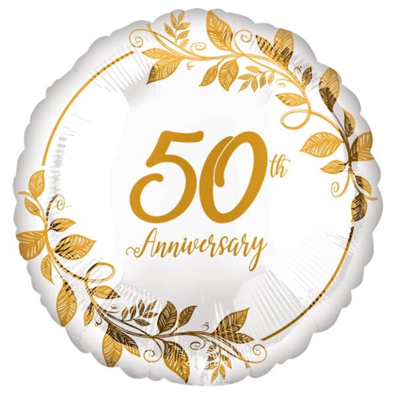 50th Anniversary Gold Leaves Mylar Balloon 17" | 1ct