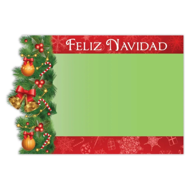 Feliz Navidad Green Wreath Enclosure Cards | 50 Count