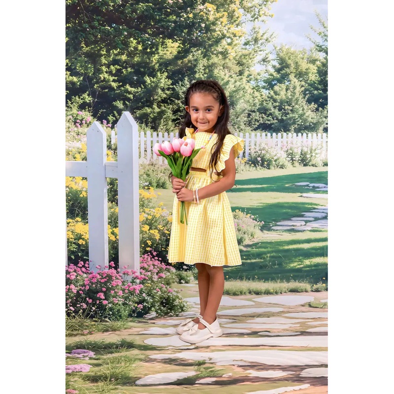 Kate Spring White Fence Path Floral Garden Backdrop Designed by Emetselch Microfiber (Printed) 7x5ft - small kids sitting / cake smash
