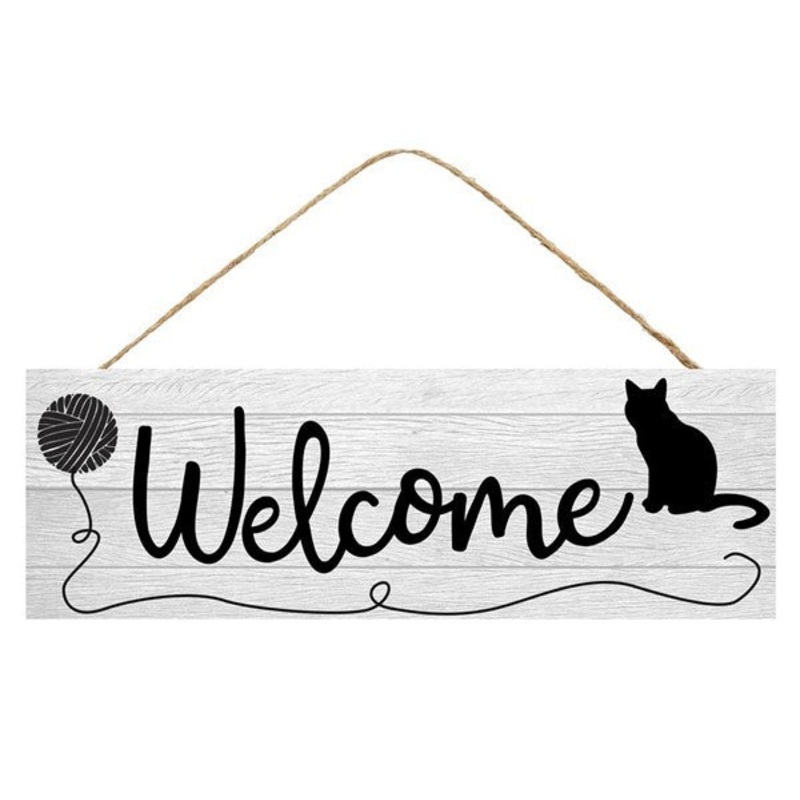 15" Welcome Sign with Cat/Yarn
