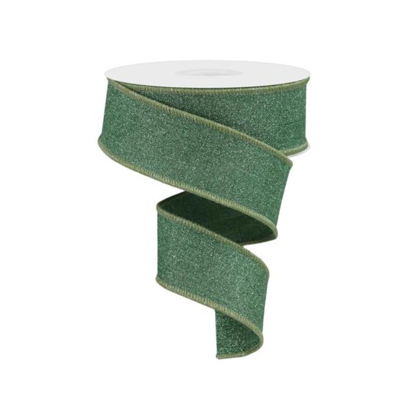 1.5" Fine Glitter Ribbon: Sage Green - 10yds