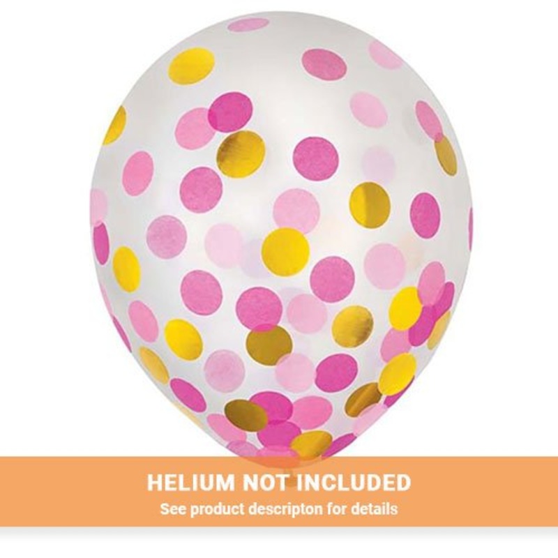 12" Pink and Gold Confetti Latex Balloons | 6ct