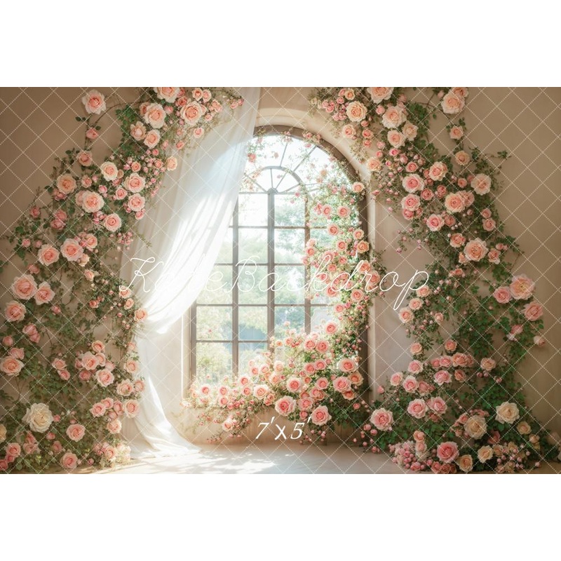Kate Spring Pink Flower Arch Window Backdrop Designed by Emetselch Microfiber (Printed) 7x5ft - small kids sitting / cake smash