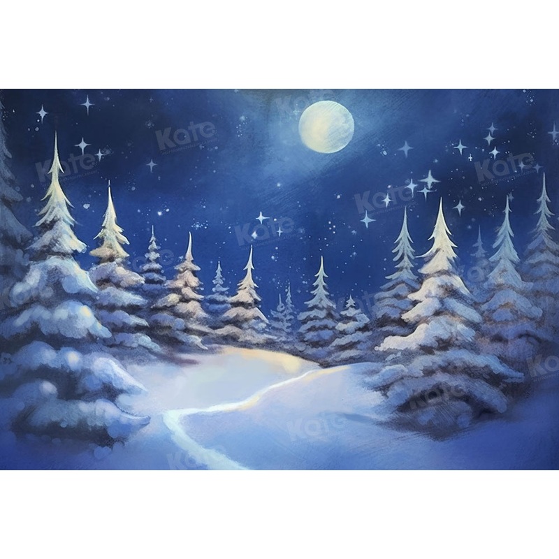 Kate Winter Outdoor Tree Forest Backdrop Designed by Chain Photography 7x5ft - small kids sitting / cake smash Microfiber (Printed)