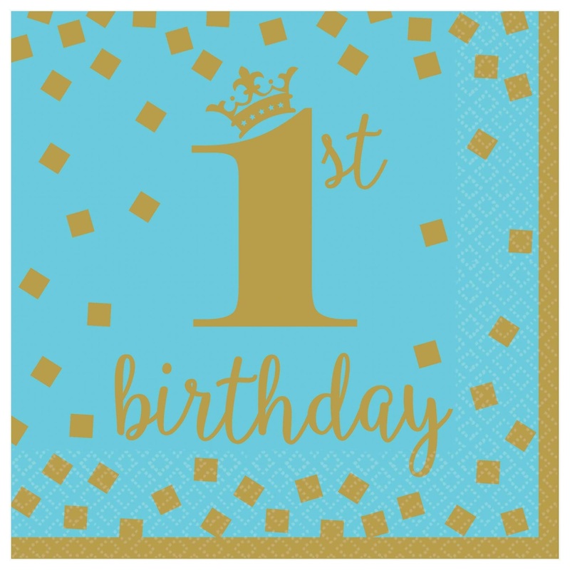1st Birthday Boy Gold Large Napkins (16 count)