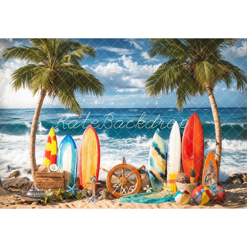 Kate Summer Surfboards Beach Sunshine Backdrop Designed by Emetselch Microfiber (Printed) 7x5ft - small kids sitting / cake smash