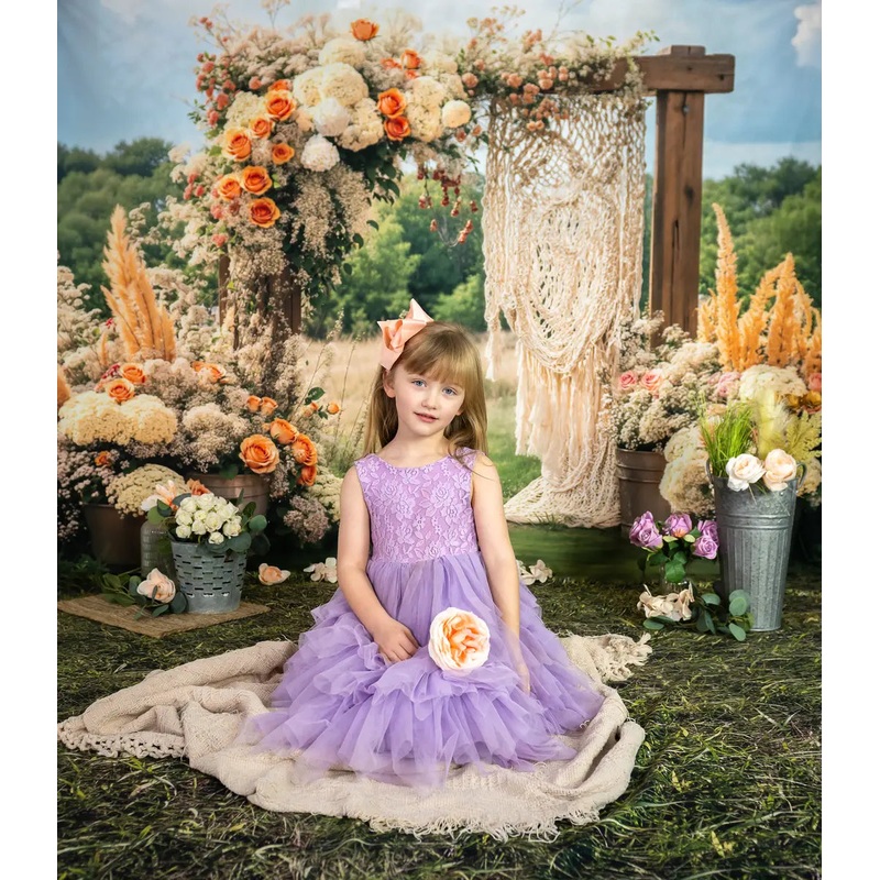 Kate Boho Floral Macrame Wedding Outdoor Backdrop Designed by Emetselch Microfiber (Printed) 7x5ft - small kids sitting / cake smash