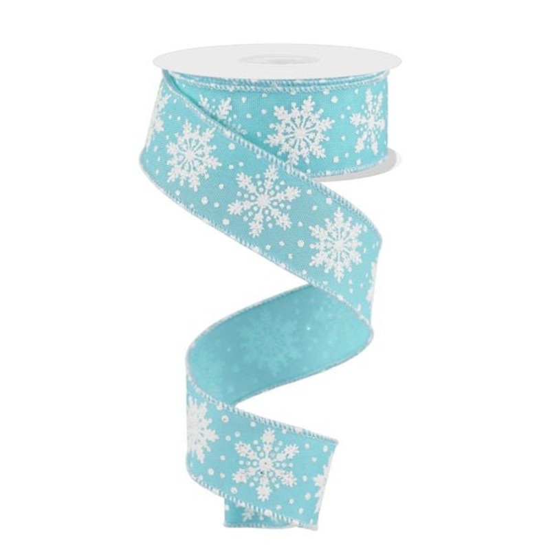1.5" Bold Snowflake Ribbon: Ice Blue/Wht - 10yds