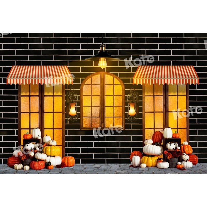 Kate Autumn Backdrop Night Pumpkin Store Thanksgiving Day Designed by Emetselch 5x3ft - newborns and babies Microfiber (Printed)