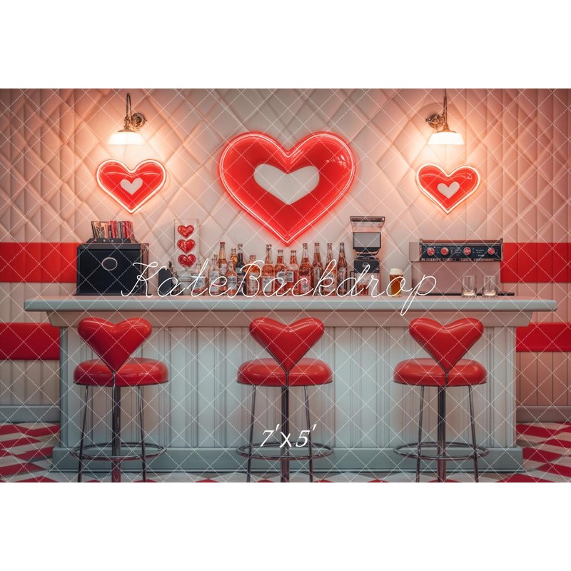 Kate Valentine Retro Heart Diner Bar Backdrop Designed by Emetselch Microfiber (Printed) 7x5ft - small kids sitting / cake smash