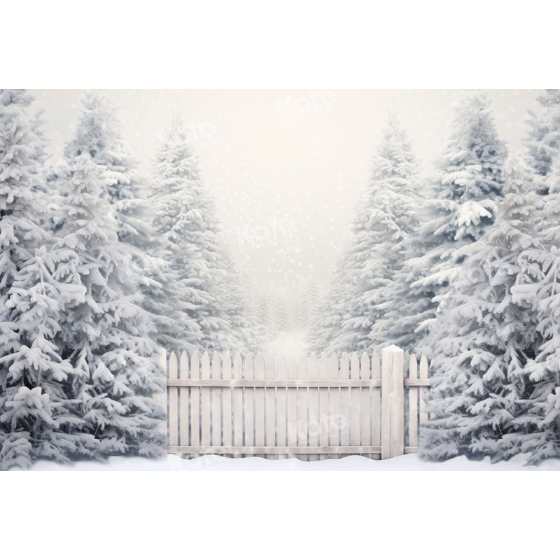 Kate Winter Outside Fence Backdrop Designed by Chain Photography 7x5ft - small kids sitting / cake smash Microfiber (Printed)