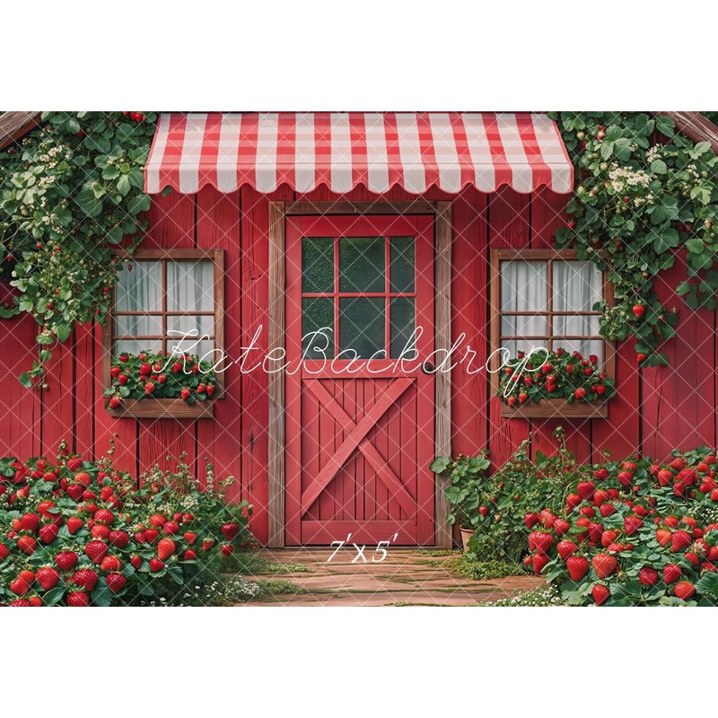 Kate Spring Strawberry Red Cottage Garden Backdrop Designed by Emetselch Microfiber (Printed) 7x5ft - small kids sitting / cake smash