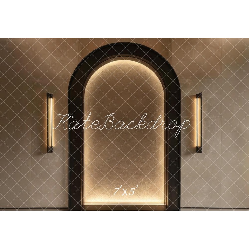 Kate Apricot Boudoir Arch Wall Backdrop Designed by Mini MakeBelieve 7x5ft - small kids sitting / cake smash Microfiber (Printed)