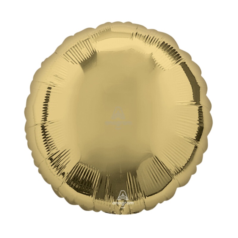 18" White Gold Round Foil Balloon Inflated with Helium and Ribbon