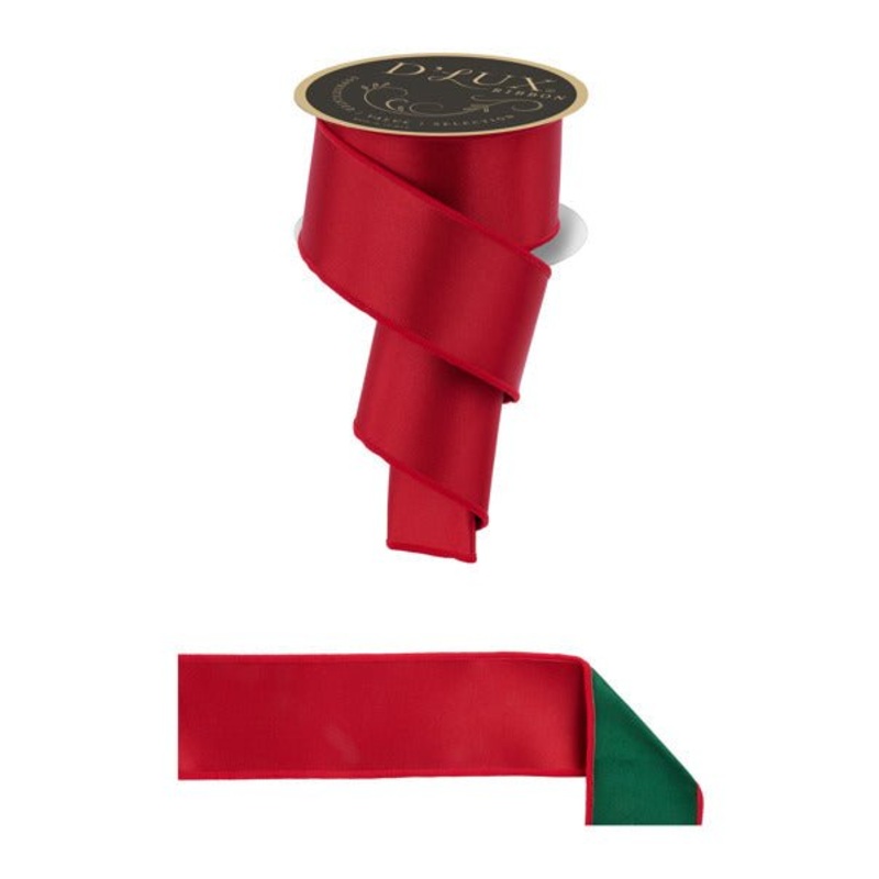 2.5" Satin Fused Ribbon: Red/Emerald Green