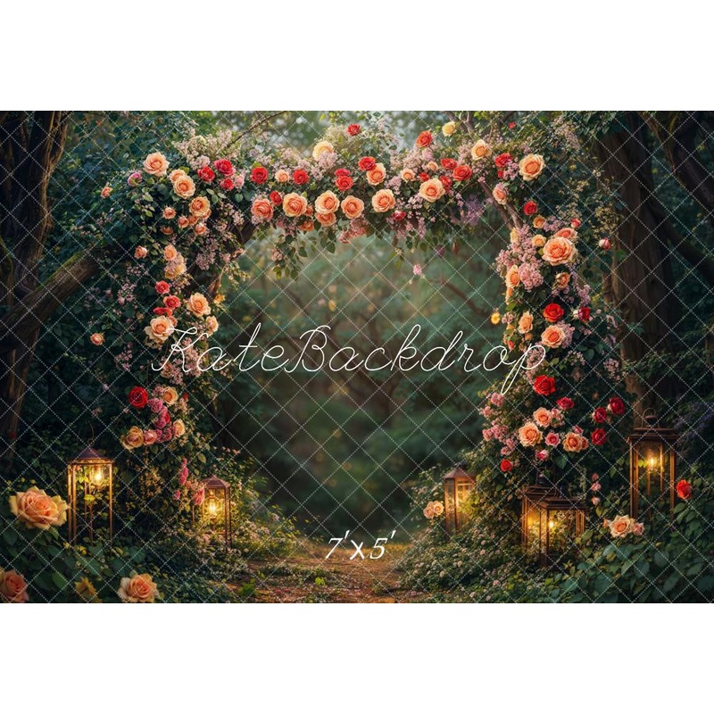 Kate Valentine Flower Arch Lantern Forest Backdrop Designed by Emetselch Microfiber (Printed) 7x5ft - small kids sitting / cake smash