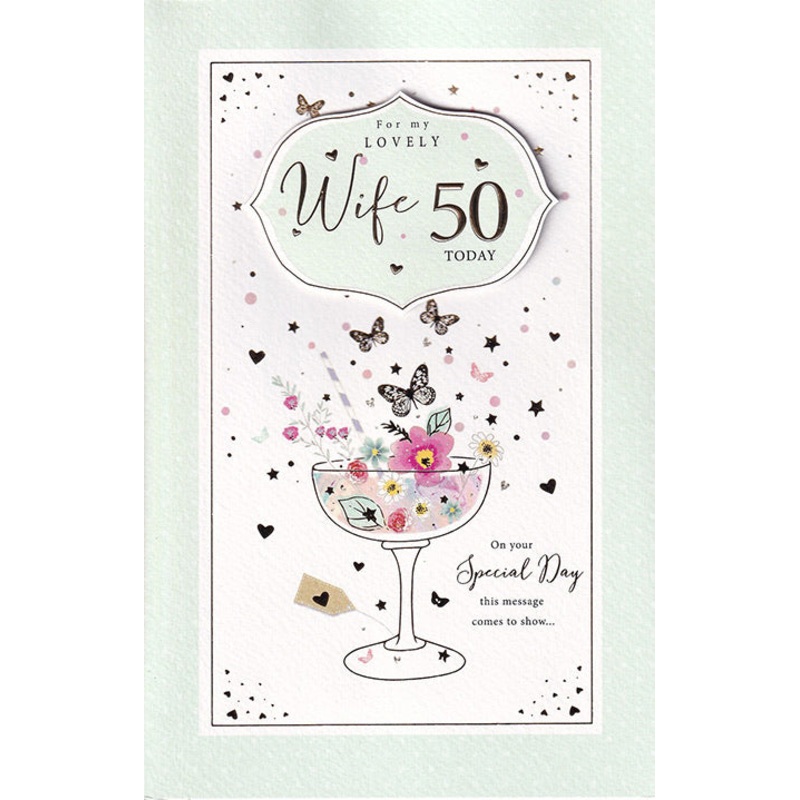Wife 50th Birthday Card - Larger Size