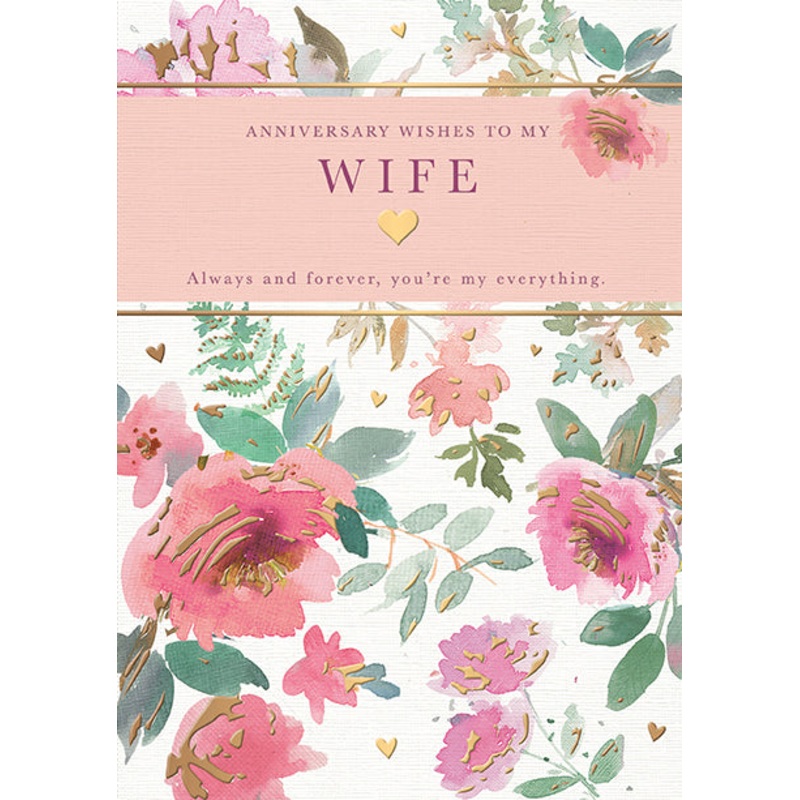 Wife Anniversary Card - Traditional Rose Design