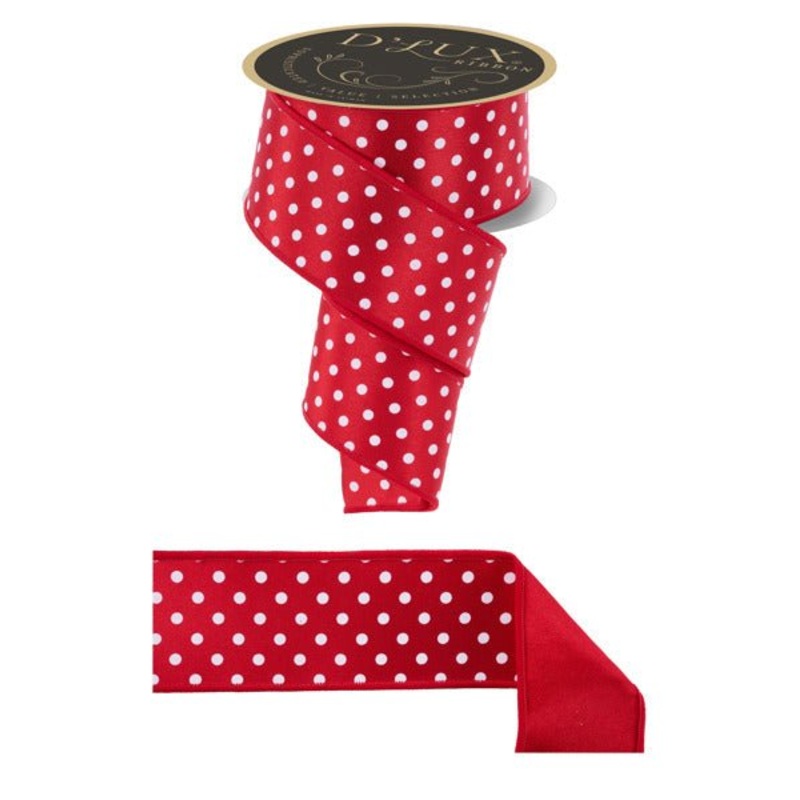 2.5" Small Dot Fused Back Ribbon: Red/White  - 10yds