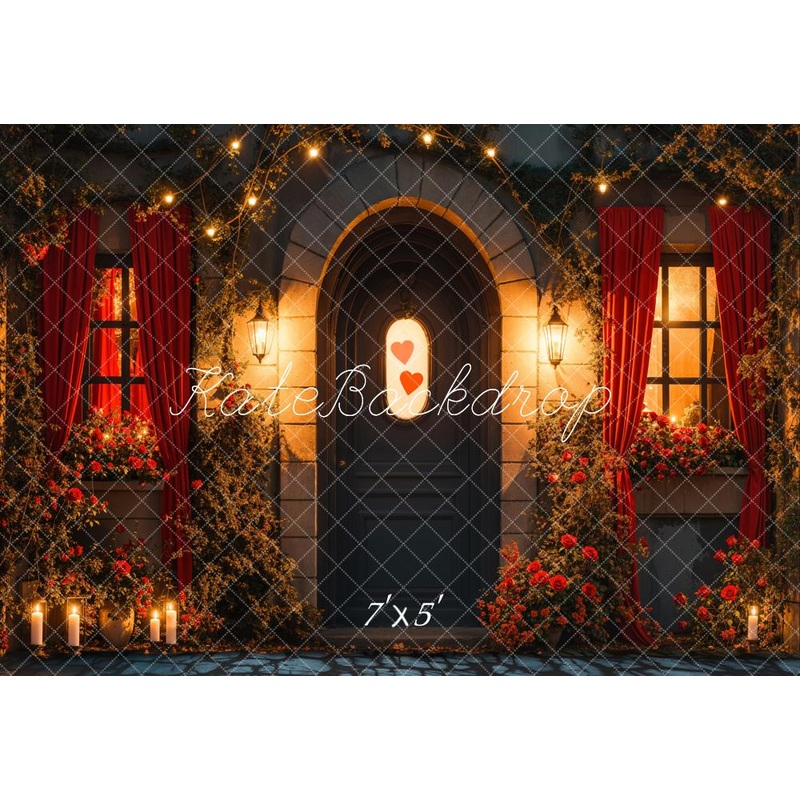 Kate Valentine's Day Romantic Doorway Floral Backdrop Designed by Emetselch Microfiber (Printed) 7x5ft - small kids sitting / cake smash