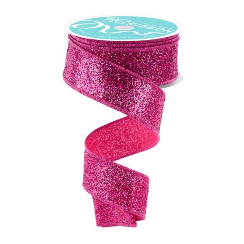 1.5" Laser Glitter Ribbon: Fuchsia - 10yds