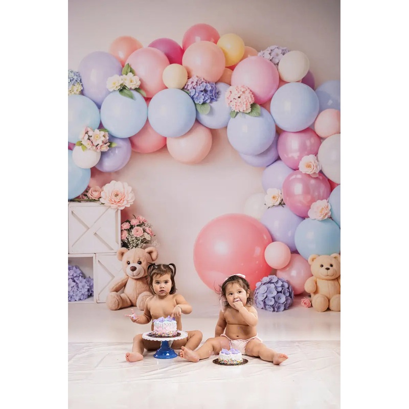 Kate Cake Smash Pastel Balloon Flower Arch Backdrop Designed by Emetselch Microfiber (Printed) 7x5ft - small kids sitting / cake smash