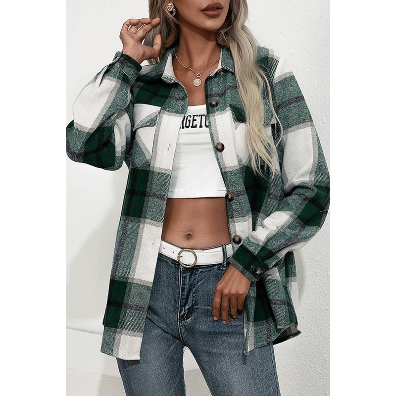 UNISHE - TOPW439 Plaid Flannel Shacket Jacket XL Navy